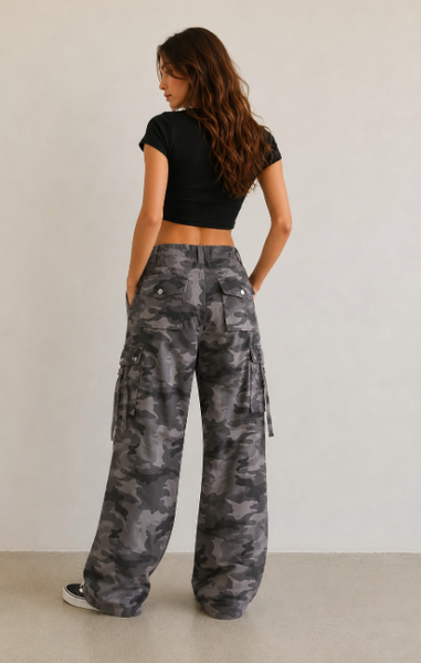 Grey Washed Camo Cargos