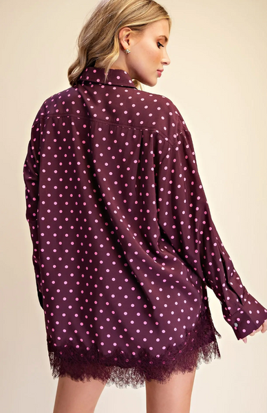 Burgundy Crush Polka Dot Lace Top
