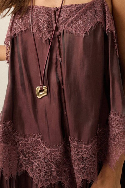 Chiffon Lace-Trim Tiered Maxi Slip Dress