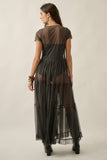 Sheer Mesh Tiered Ruffle Maxi Top