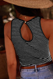 Cutout Striped Round Neck Tank