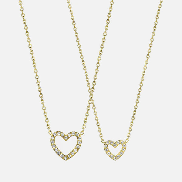 Pave Heart Mom & Mini Necklace Set