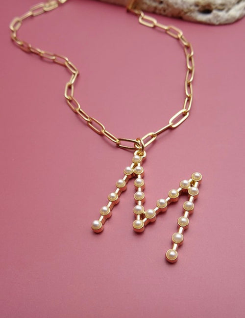 Pearl Studded Initial Necklace