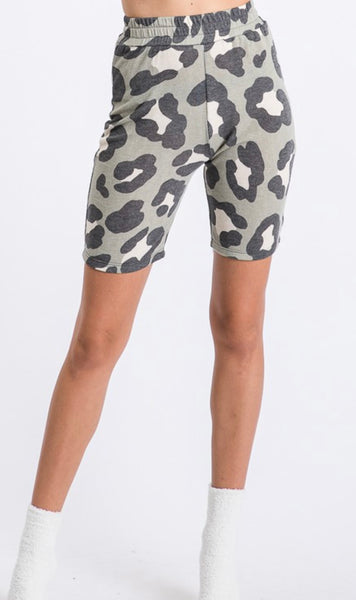 Olive Leopard Biker Shorts