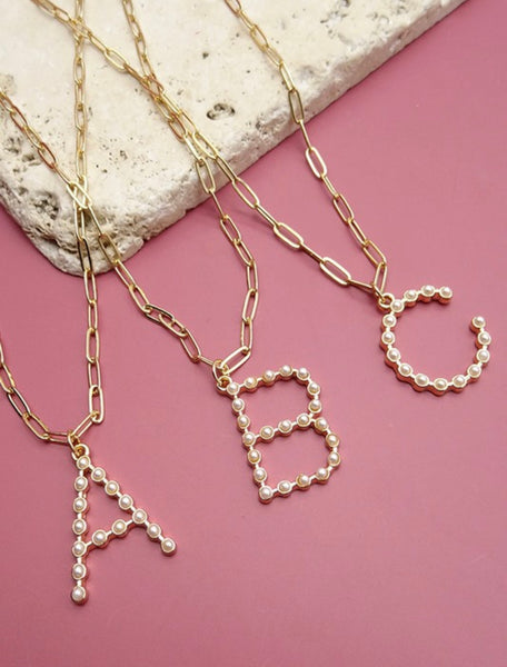 Pearl Studded Initial Necklace